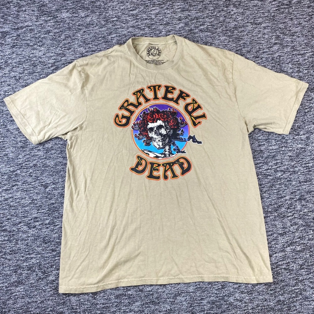 Grateful Dead Mens XL Bertha Skull Roses Graphic T Shirt Tan 2023 Deadhead